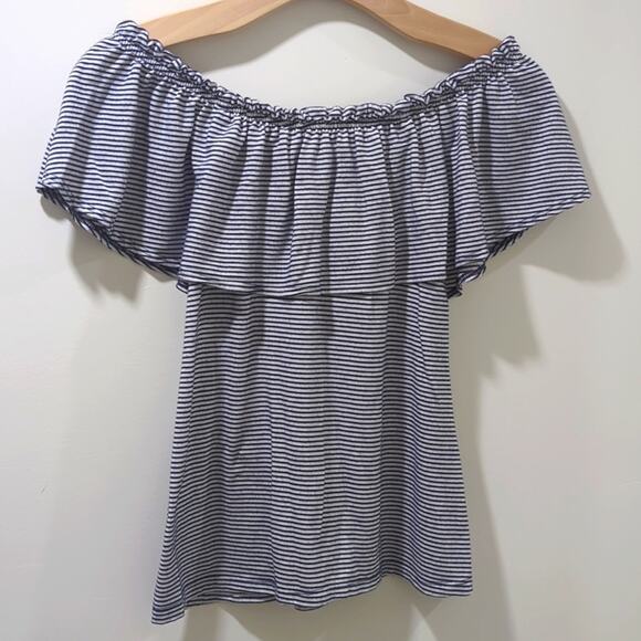 Abercrombie & Fitch Off the Shoulder Top Navy White Stripes Women's Size XS - Picture 4 of 7
